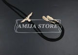 Vintage Bolo Tie Shirt Chain Cowboy Jazz Alloy Men Women Leather Rope Long Necklace Imitation Obsidian Sweater Chain Men Accesso