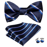Hi-Tie Ensemble nœud papillon en soie pour homme, mouchoir et boutons de manchette, bleu, rouge, or, noir, blanc, jacquard, nœud papillon, mariage, affaires