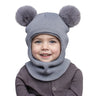 Pompom Baby Winter Hat Scarf One-piece Kids Knitted Beanie Warm Ears Neck Children Bonnet Infant Cap for Girls Boys 1-5Y