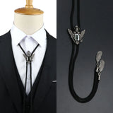 Vintage Bolo Tie Shirt Chain Cowboy Jazz Alloy Men Women Leather Rope Long Necklace Imitation Obsidian Sweater Chain Men Accesso