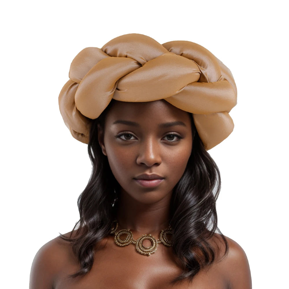 Big Size Width Braid Head Band African Raw Silk Turban Cap for Women Nigeria Wedding Party Headpiece Female Headband