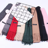 Écharpe unie en cachemire et pashmina pour femme, châle à pompons, hijab, foulard fin, automne-hiver, bandana, styliste, 2022