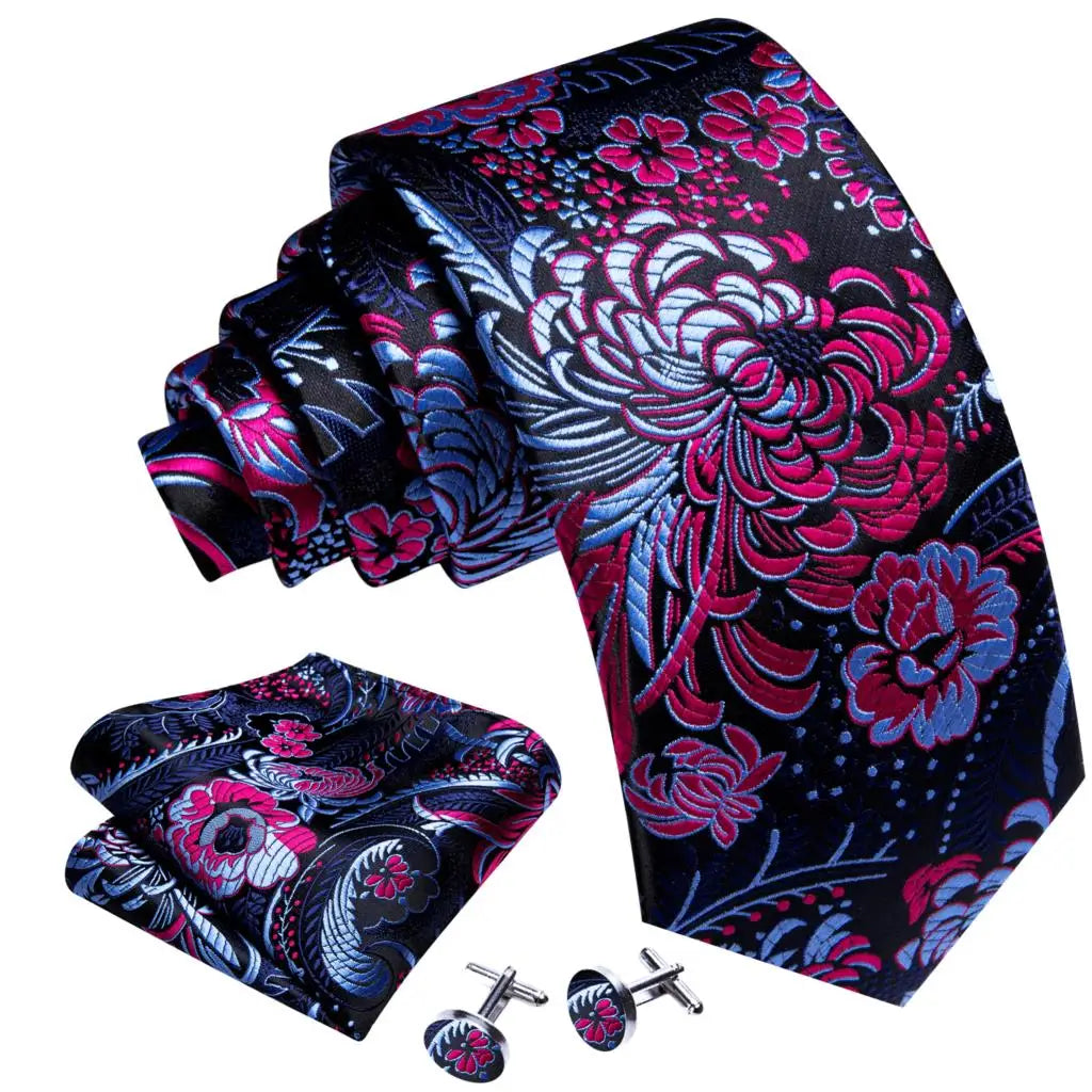 Ensemble élégant de cravates et boutons de manchette en soie à fleurs multiples pour homme, cravate jacquard à fleurs pour mariage, entreprise, fête, événement, Barry.Wang
