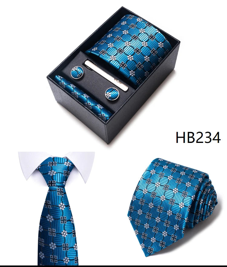 Cravate pour homme, tout nouveau style, cadeau de mariage, ensemble de pochettes, boîte à cravates, accessoires de costume noirs pour hommes