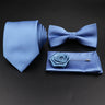 Hot Sale Red Blue Tie Set Polyester Slim Striped Necktie Bowtie Cufflink Brooch For Groom Suit Wedding Cravat Shirt Accessory
