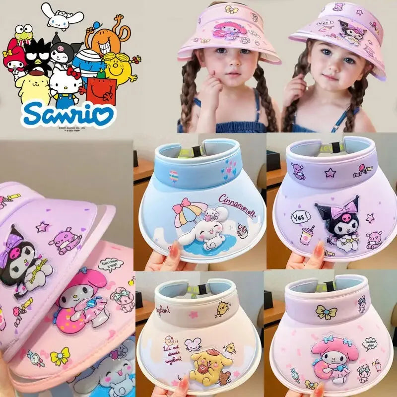 Chapeau de protection solaire Sanrio Cinnamoroll My Melody Kuromi Pompompurin, casquette anti-UV avec grande langue, cadeau d'anniversaire pour enfants