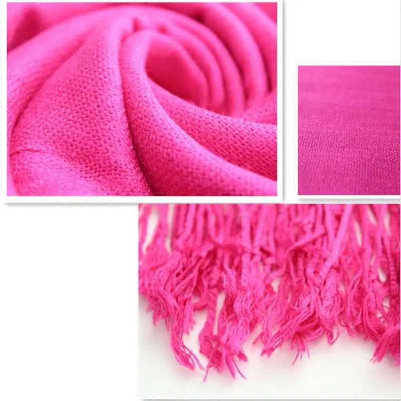 Women Wrap Scarf Cashmere Wool Scarves Silk Solid Long Shawl Tassel