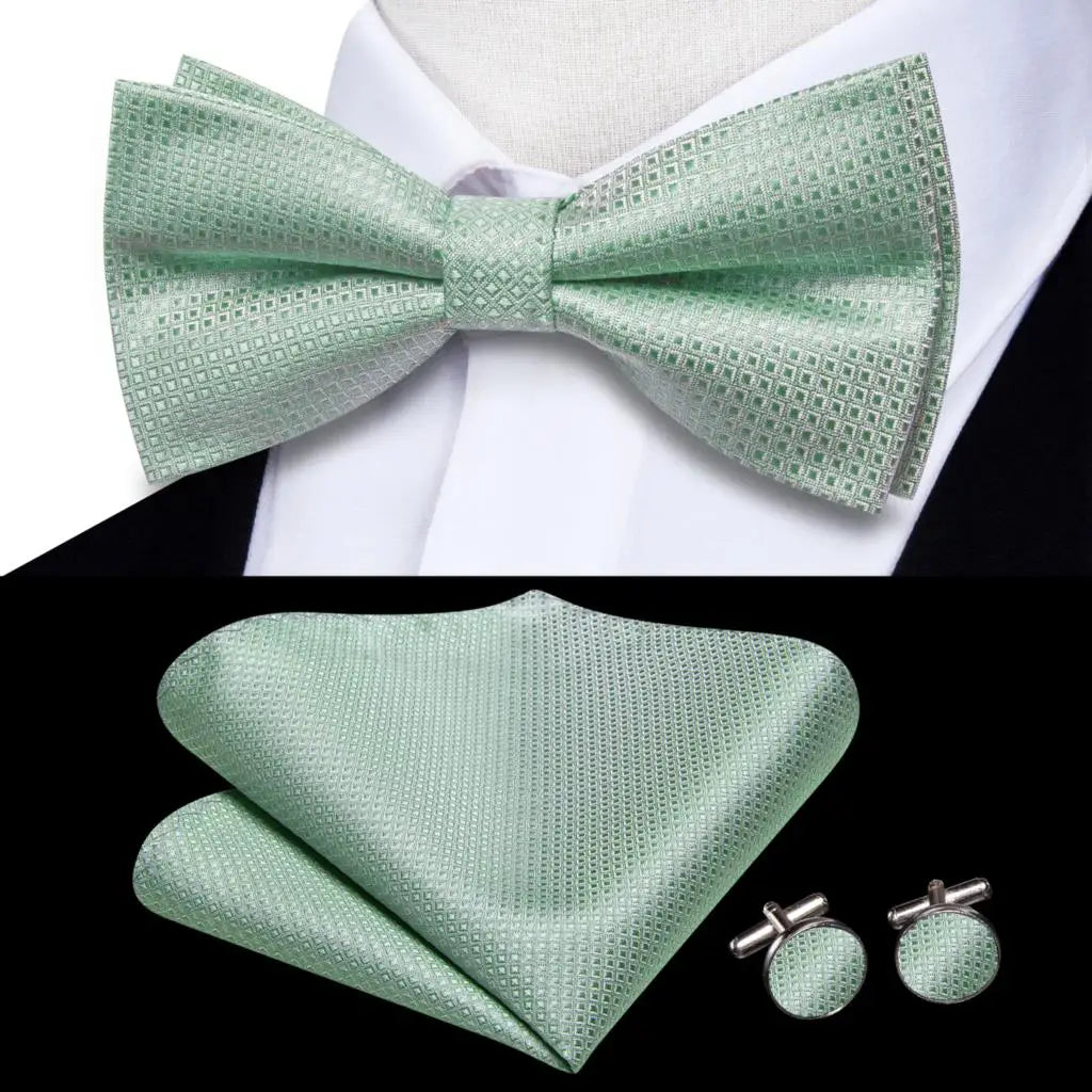 Hi-Tie Nœud papillon rayé noir et rouge pour homme, mouchoir, boutons de manchette, en soie pré-nouée, pour soirée d'affaires masculine, vente en gros