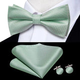 Hi-Tie Nœud papillon rayé noir et rouge pour homme, mouchoir, boutons de manchette, en soie pré-nouée, pour soirée d'affaires masculine, vente en gros
