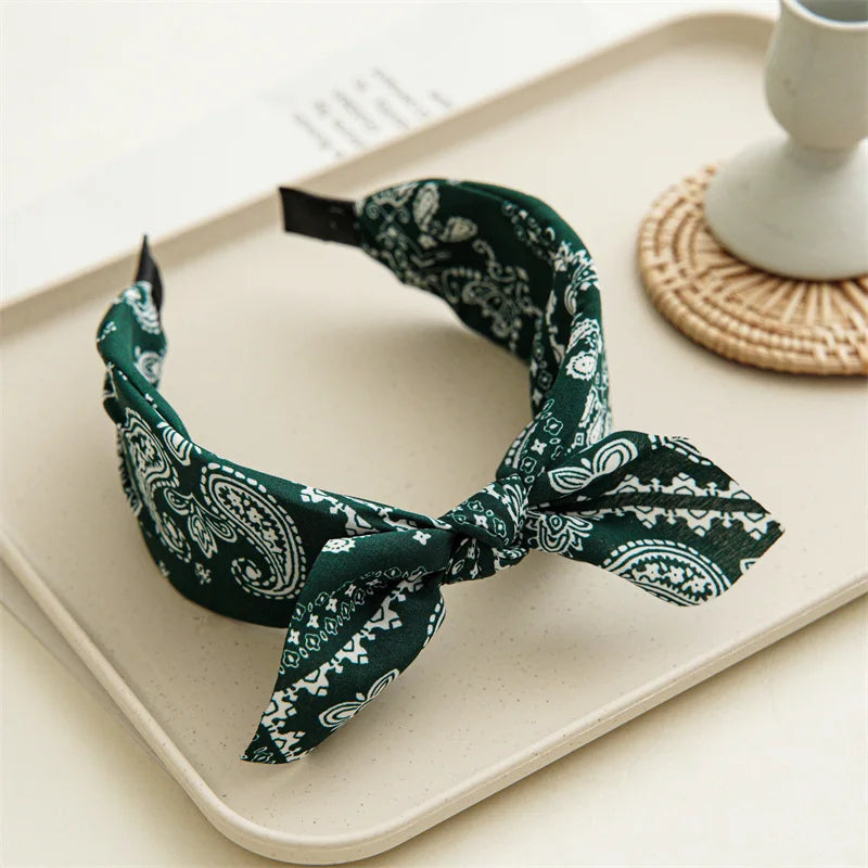 Bow Wide Brimmed Head Hoop For Women Boho Women Soft Solid Print Headbands Cross Knot Elastic Hair Hoop  Vintage Headwear New