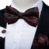 Classic Black Men Bow Ties 100% Silk Bowties Butterfly Pocket Square Cufflinks Set Suit Paisley Gold Pre-Tied Bow Tie DiBanGu