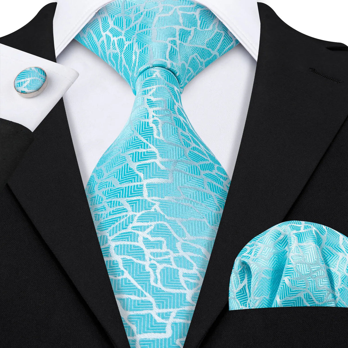 Cravate fantaisie en soie bleu sarcelle pour homme, marque de luxe solide, pochette, boutons de manchette, ensemble de cravates de haute qualité pour fête de mariage Barry.Wang