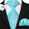 Cravate fantaisie en soie bleu sarcelle pour homme, marque de luxe solide, pochette, boutons de manchette, ensemble de cravates de haute qualité pour fête de mariage Barry.Wang