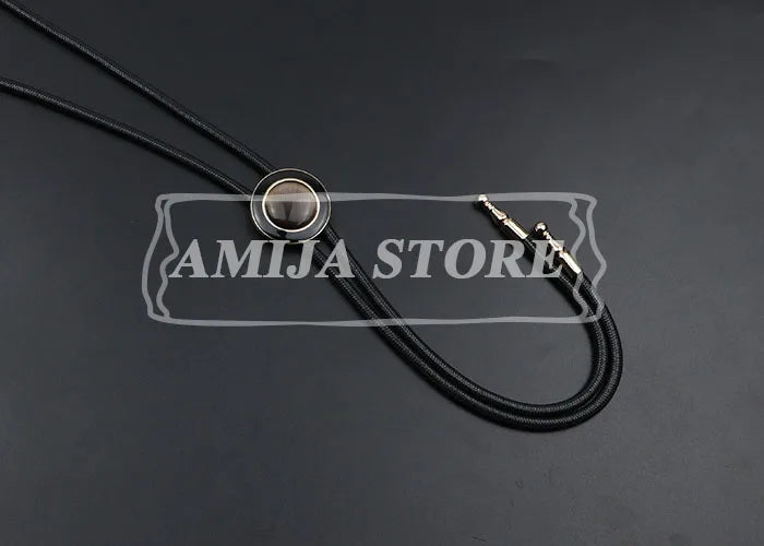 Vintage Bolo Tie Shirt Chain Cowboy Jazz Alloy Men Women Leather Rope Long Necklace Imitation Obsidian Sweater Chain Men Accesso