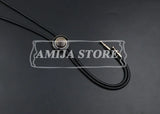 Vintage Bolo Tie Shirt Chain Cowboy Jazz Alloy Men Women Leather Rope Long Necklace Imitation Obsidian Sweater Chain Men Accesso