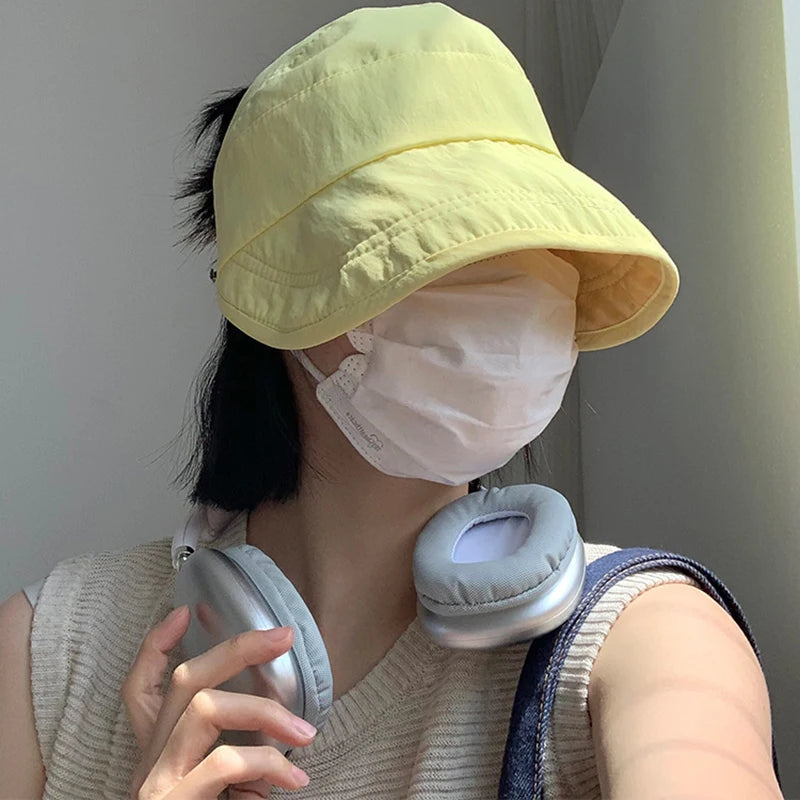 Fashion Empty Top Wide Brim Sun Hat For Women Anti UV Sunscreen Bucket Hat Female Sun Protection Outdoor Beach Cap Fisherman Hat