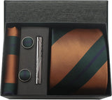 Classic 100% Silk Men's Ties In Gift box 8cm Plaid Dot Striped Business Necktie Handkerchief Cufflinks Wedding Party Tie Set