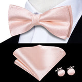 Hi-Tie Jacquard Silk Nœud papillon pour homme, ensemble de boutons de manchette et mouchoir, nœud papillon pré-noué, noir, blanc, gris, bleu, rouge, vert, rose, violet