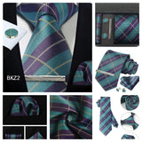 Classic 100% Silk Men's Ties In Gift box 8cm Plaid Dot Striped Business Necktie Handkerchief Cufflinks Wedding Party Tie Set