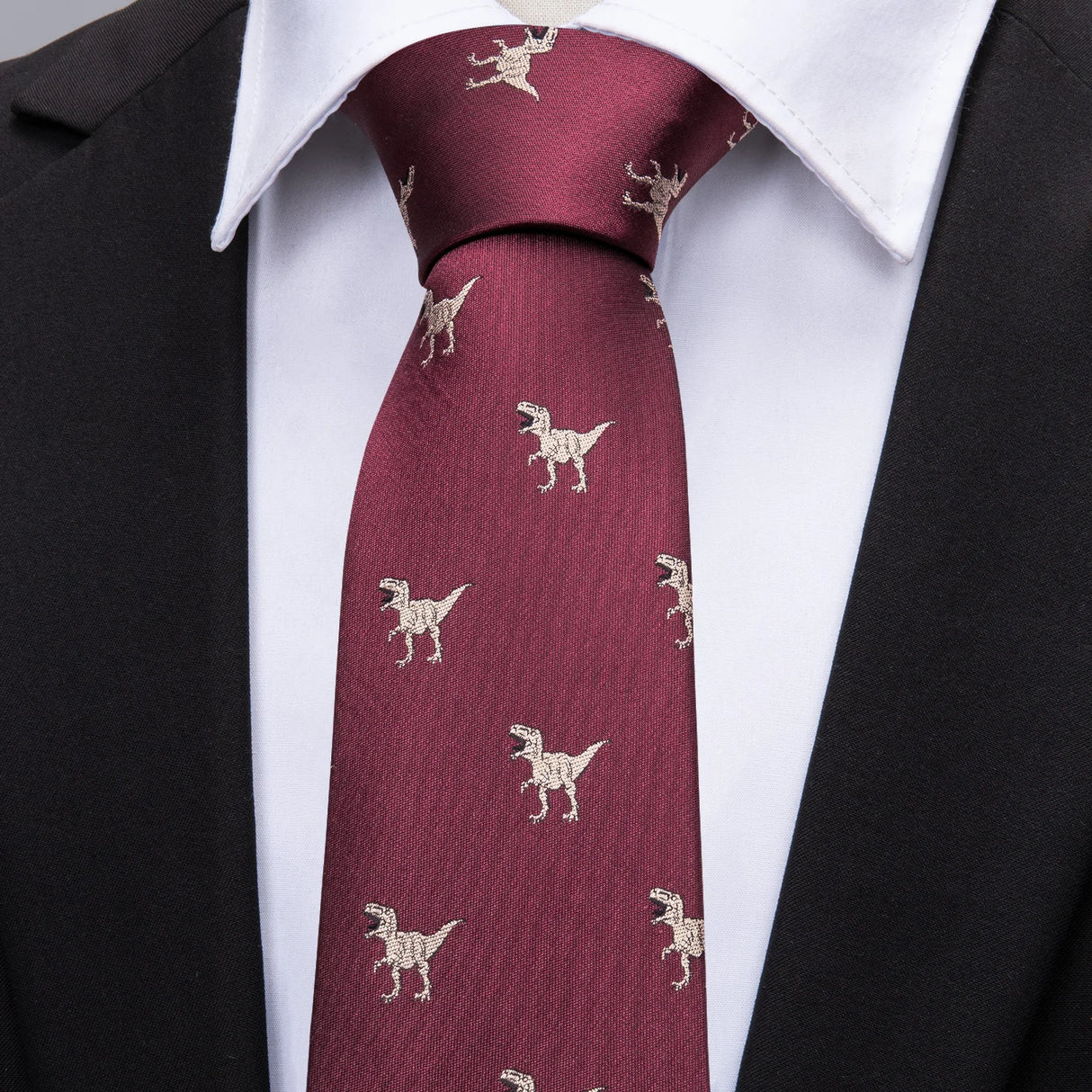 Barry.Wang Nouveauté Soie Hommes Cravate Mouchoir Boutons de Manchette Ensemble Jacquard Animal Dinosaure Chauve-Souris Gravat Cravate Pour Homme Mariage Affaires
