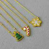 VKVVA Fashion Jewelry Candy Cane Christmas Tree Snowflake Short Pendant Necklace for Women Unique Gifts