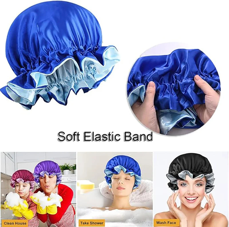 Gorro de satén reversible para mujer, gorro de dormir de doble capa ajustable, gorro de dormir redondo extragrande, gorro de ducha