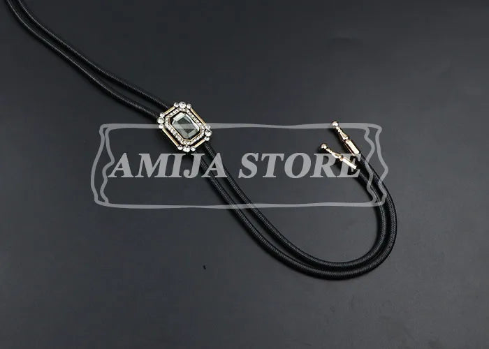 Vintage Bolo Tie Shirt Chain Cowboy Jazz Alloy Men Women Leather Rope Long Necklace Imitation Obsidian Sweater Chain Men Accesso