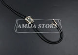 Vintage Bolo Tie Shirt Chain Cowboy Jazz Alloy Men Women Leather Rope Long Necklace Imitation Obsidian Sweater Chain Men Accesso