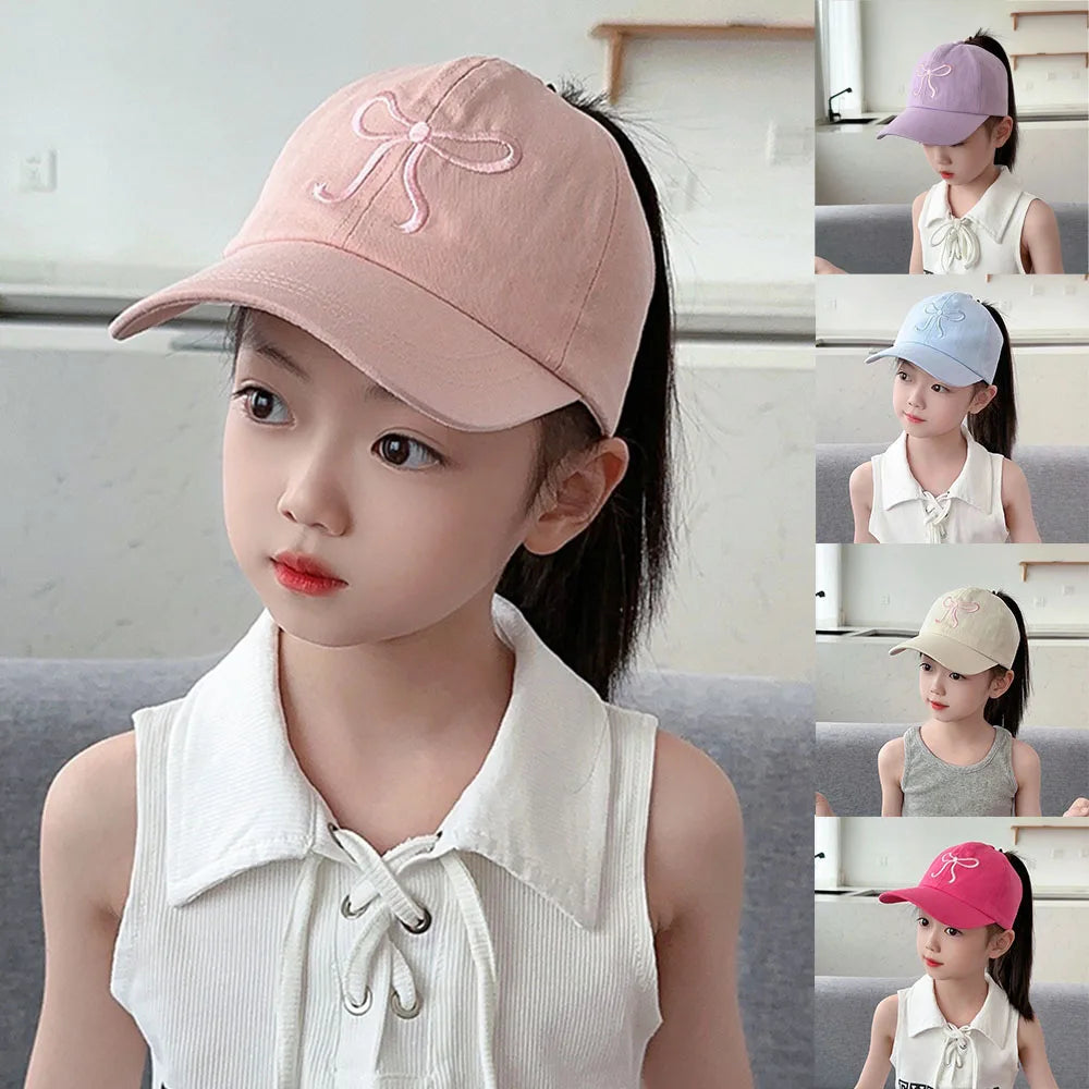 Casquette de baseball rose et blanc pour bébé fille, chapeau de soleil à queue de cheval haute, réglable, pour voyage et extérieur, nouveauté