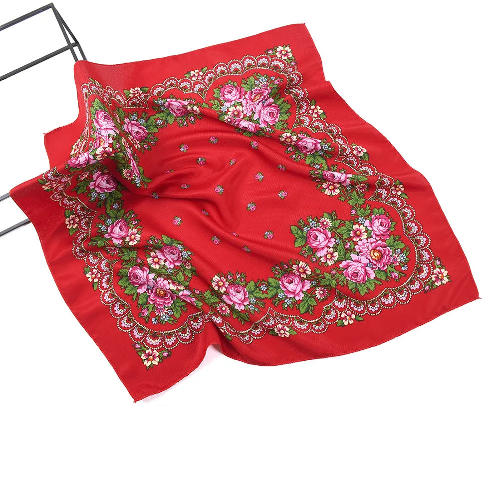 Foulard carré national russe de luxe pour femmes, 70 x 70 cm, imprimé floral, bandana, châle, bandeau, foulard, hijab, foulard