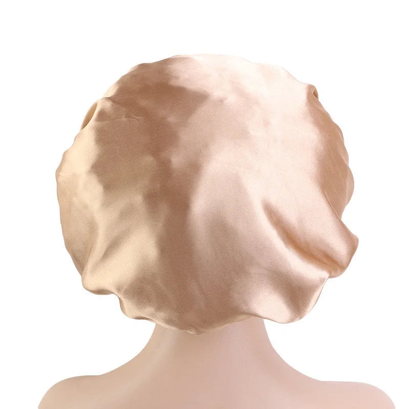 Bonnet de nuit en soie pour femme, double couche, couvre-tête, bonnet de douche tendance, bonnet réglable en satin de soie pour femme