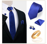 Ensemble de cravates en soie de luxe pour hommes, cravate, mouchoir, boutons de manchette avec anneau en métal doré, broche, costume, fête de mariage, accessoires pour hommes