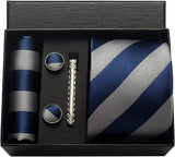Classic 100% Silk Men's Ties In Gift box 8cm Plaid Dot Striped Business Necktie Handkerchief Cufflinks Wedding Party Tie Set