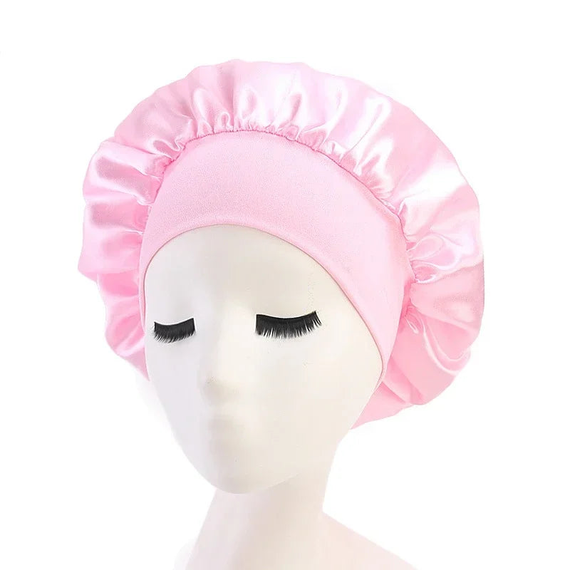 High Elastic Satin Solid Sleeping Hat 1Pcs Hair Care Bonnet Nightcap Multi-color Reusable Women Home Sleeping Cap Accessories