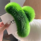 Vintage Women Large Real Otter Rabbit Plush Hair Clip Korea Autumn and Winter Elegant Shark Claw Girl Sweet Hair Accessories