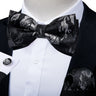 Classic Black Men Bow Ties 100% Silk Bowties Butterfly Pocket Square Cufflinks Set Suit Paisley Gold Pre-Tied Bow Tie DiBanGu