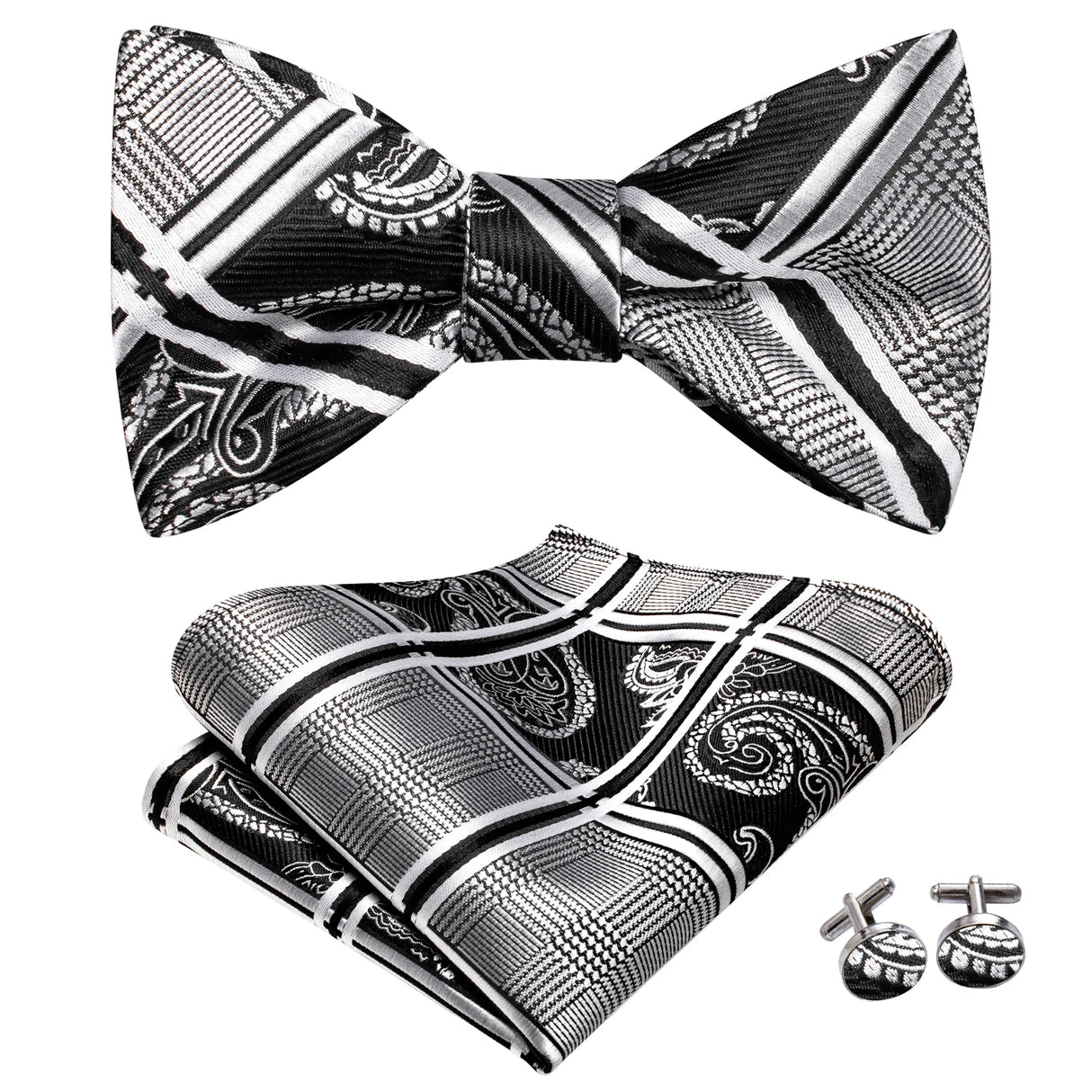 Dropshipping Jacquard Silk Mens Self Bow Tie Hanky Cufflinks Set Male Butterfly Knot Bowtie Wholesale for Male Wedding Business