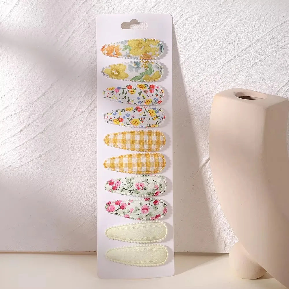 Lot de 10 barrettes à cheveux en forme de goutte d'eau, 5,6 cm, avec broderie imprimée, pour filles mignonnes, épingles à cheveux, couvre-chefs, accessoires pour cheveux pour enfants