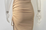 Sexy Side Slit Short Sleeve Wrap Buttocks  Round Neck Dress 2024 Summer Drawstring Tie Up Women's Clothing