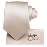 Hi-Tie Cravate de mariage en soie à motif floral, couleur champagne ivoire massif, pour homme, de qualité, avec boutons de manchette, tendance, pour entreprise, livraison directe