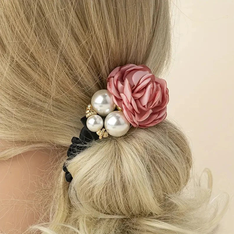 Élastiques à cheveux en forme de fleur de rose perlée, élastiques à cheveux, bandeaux en caoutchouc extensibles, bandeaux floraux, chouchous, porte-queue de cheval