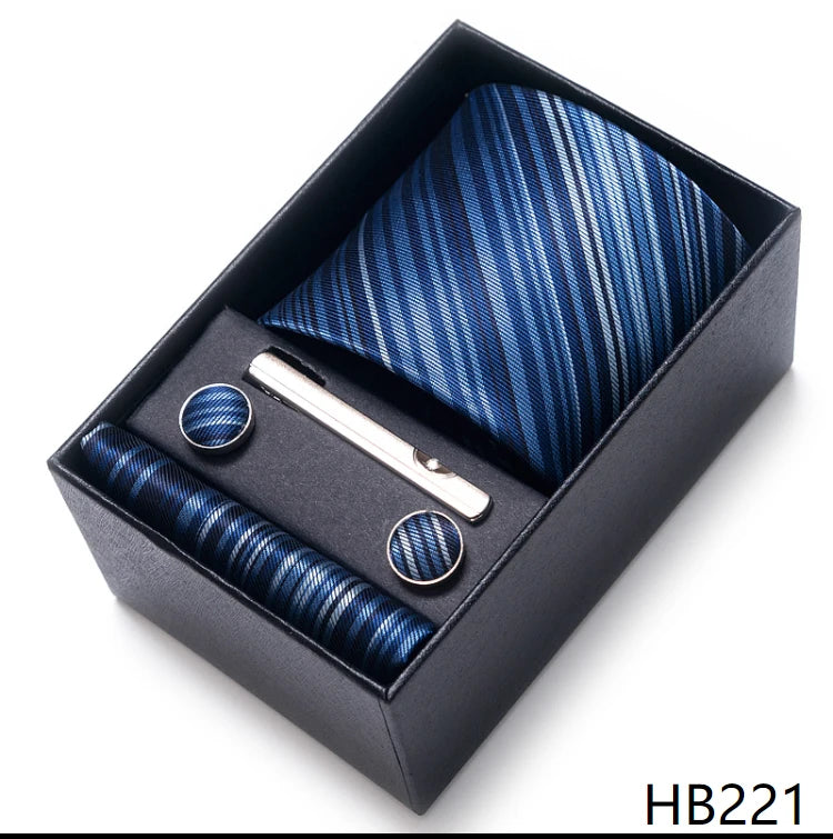 Cravate pour homme, tout nouveau style, cadeau de mariage, ensemble de pochettes, boîte à cravates, accessoires de costume noirs pour hommes