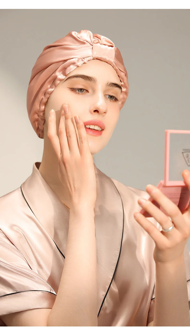 Pure Silk Night Caps Mulberry Silk Sleeping Bonnet Hair Loss Hat Natural Silk Turban For Hair Sleeping Silk Headwrap For Women