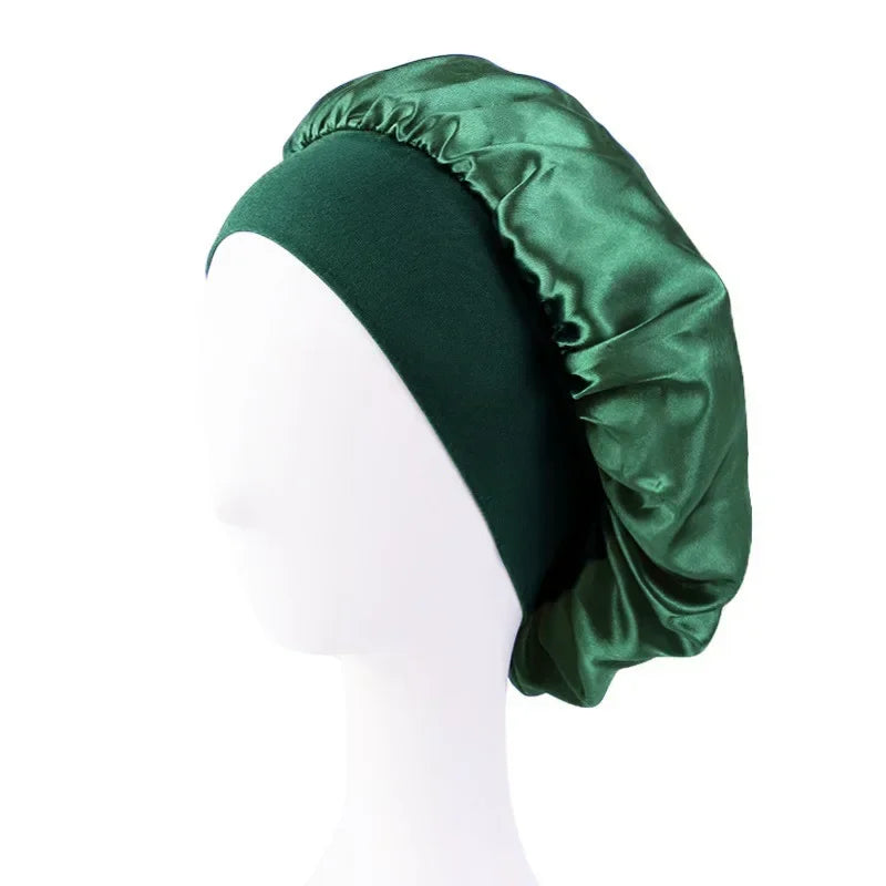 New Satin Wide Brim Nightcap Silky Bonnet Hair Wrap for Sleeping Sleep Cap With Elastic Soft Band Styling Cap Hair Wrapping Tool