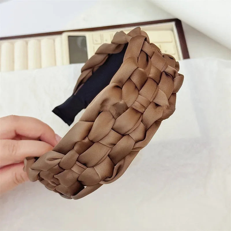 4.5-5CM Stunning Wide Women Headpiece Satin Cloth Braided Headbands for Woman Ladies Daily Shopping Party Head Hoop Accessories