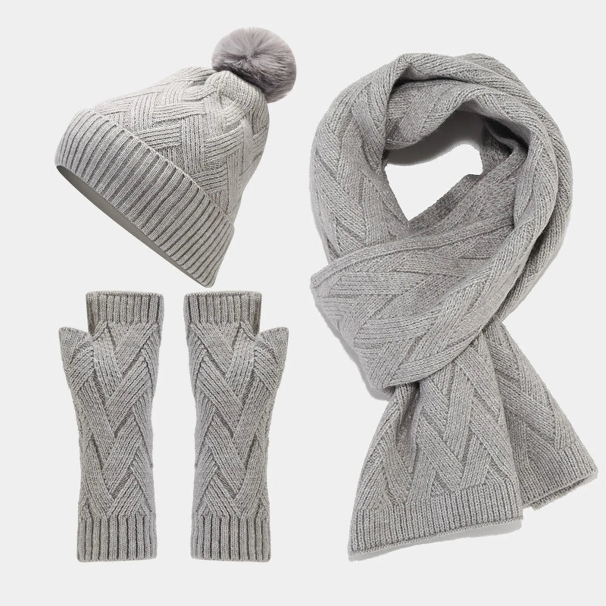 Ensemble bonnet, écharpe et gants en laine pour femme et homme, automne et hiver, chaud, ample, trois pièces, bonnet, écharpe et gants en tricot, pour adolescentes