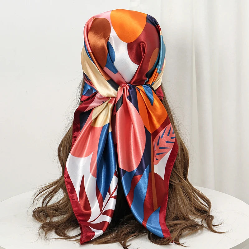 2024 Mode Kopftuch Satin Quadratischer Schal für Frauen Halstuch Weiblicher Seidenschal Foulard Hijab Stirnband Haarbänder Bandana