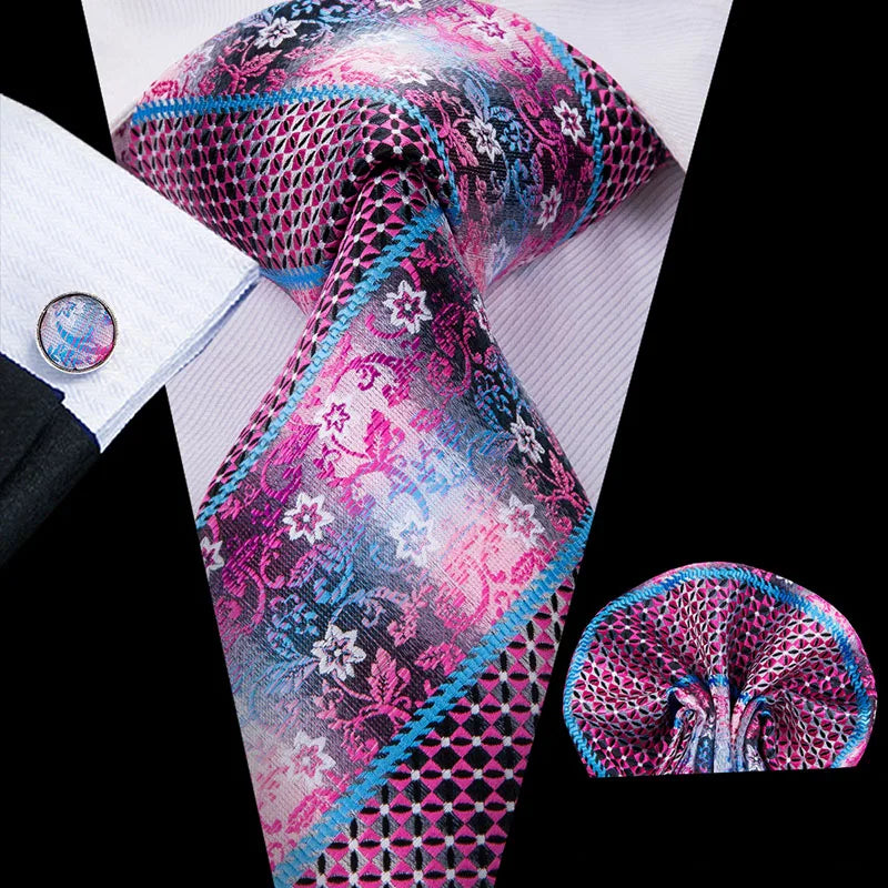 Hi-Tie 100% soie classique pour homme, cravate de mariage corail rose rouge pêche, pochette carrée, boutons de manchette, ensemble de cravates roses pour hommes, cravates cachemire unies