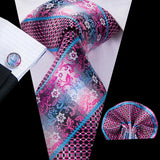 Hi-Tie 100% soie classique pour homme, cravate de mariage corail rose rouge pêche, pochette carrée, boutons de manchette, ensemble de cravates roses pour hommes, cravates cachemire unies
