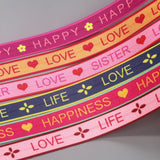 DHK 5/8'' 5yards Love Sister Life Happy Printed Fold Elastic FOE Stretch Ribbon Decorations Craft DIY Sewing C2594